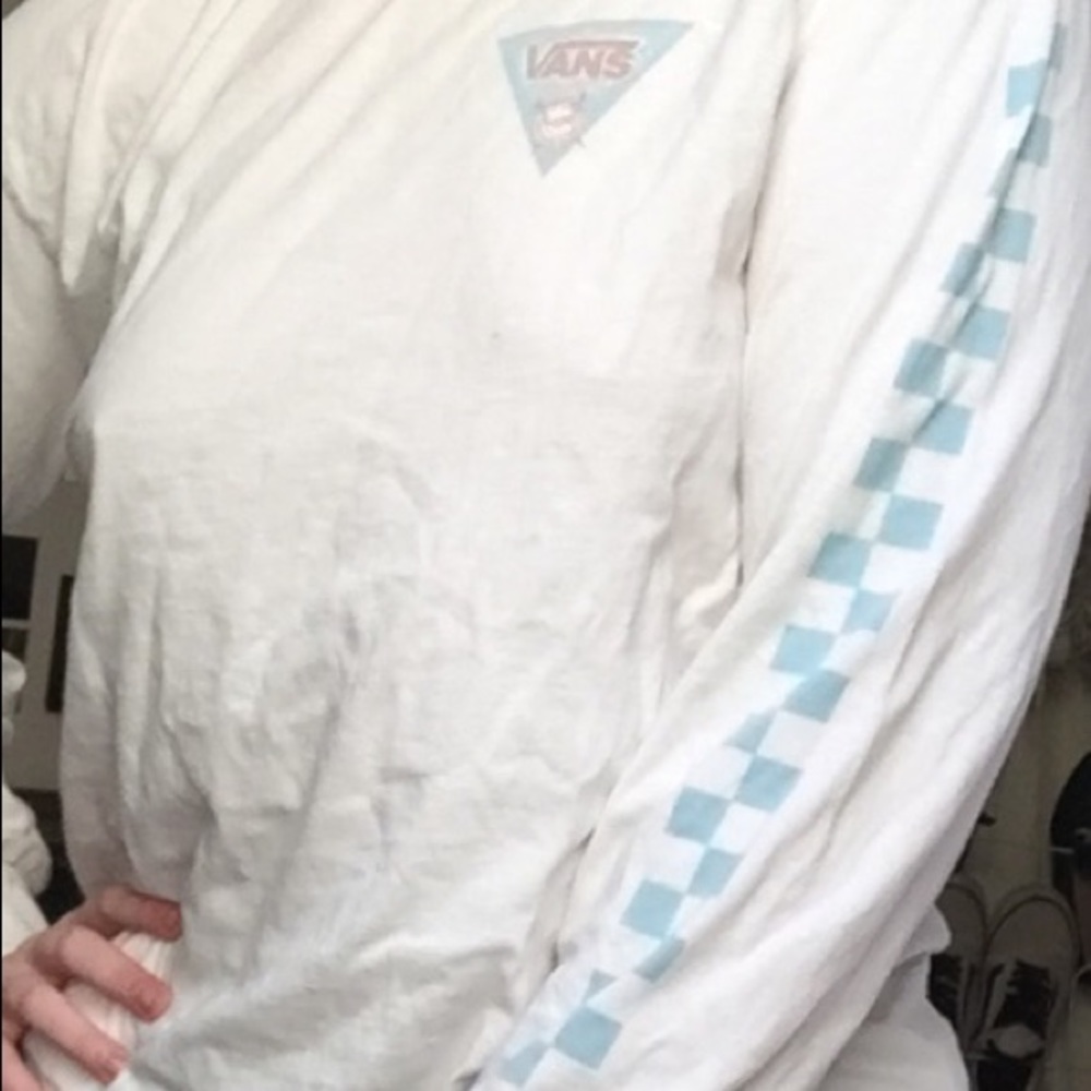 vans long sleeve white tee with checkerboard